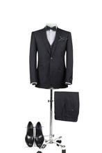 Load image into Gallery viewer, BUILD YOUR PACKAGE: Charcoal Slim Fit Suit (Package Includes 2 Pc Suit, Shirt, Necktie or Bow Tie, Matching Pocket Square, & Shoes)
