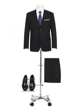 Load image into Gallery viewer, BUILD YOUR PACKAGE: Black Stretch Trim Fit Suit (Package Includes 2 Pc Suit, Shirt, Necktie or Bow Tie, Matching Pocket Square, & Shoes)