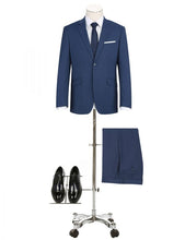 Load image into Gallery viewer, BUILD YOUR PACKAGE: Blue Stretch Trim Fit Suit (Package Includes 2 Pc Suit, Shirt, Necktie or Bow Tie, Matching Pocket Square, & Shoes)
