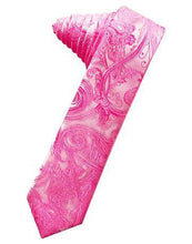 Load image into Gallery viewer, Fuschia Tapestry Satin Skinny Necktie