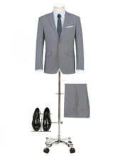Load image into Gallery viewer, BUILD YOUR PACKAGE: Grey Stretch Trim Fit Suit (Package Includes 2 Pc Suit, Shirt, Necktie or Bow Tie, Matching Pocket Square, & Shoes)