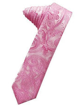 Load image into Gallery viewer, Fuschia Tapestry Satin Skinny Necktie