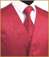Paisley Vest and Tie Sets - Deep Pinkish-Red