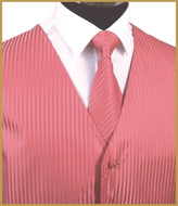 Tonal Stripe Vest and Tie Sets - Soft Coral Pink