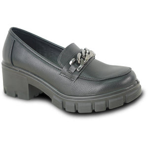 Women Comfort Dress Shoe OY3302 Platform Chunky Heel Pump Penny Loafer Slip-on Black with Removable Insole