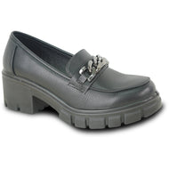 Women Comfort Dress Shoe OY3302 Platform Chunky Heel Pump Penny Loafer Slip-on Black with Removable Insole