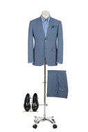 PREMIUM BUILD YOUR PACKAGE: Light Blue Slim Fit Suit (Package Includes 2 Pc Suit, Shirt, Necktie or Bow Tie, Matching Pocket Square