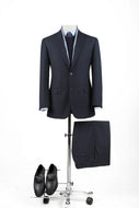 BUILD YOUR PACKAGE: Navy Slim Fit Suit (Package Includes 2 Pc Suit, Shirt, Necktie or Bow Tie, Matching Pocket Square, & Shoes)