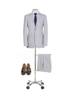 PREMIUM BUILD YOUR PACKAGE: Light Grey Slim Fit Suit (Package Includes 2 Pc Suit, Shirt, Necktie or Bow Tie, Matching Pocket Square)