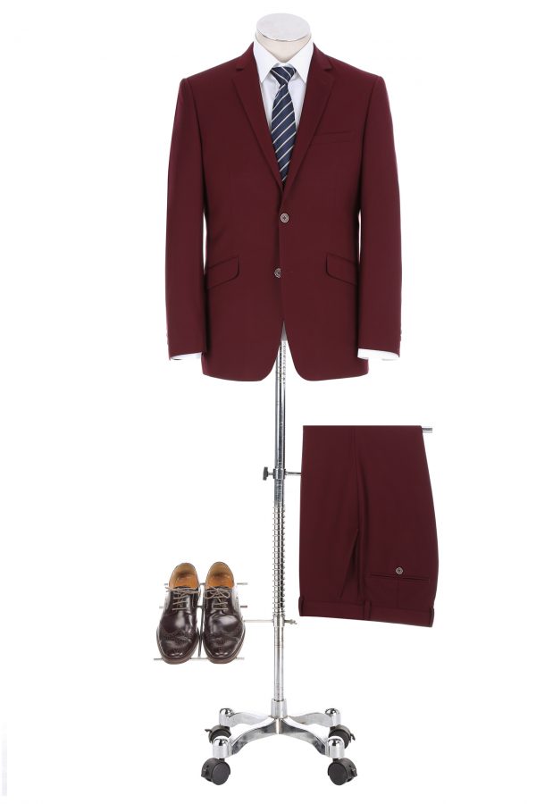 PREMIUM BUILD YOUR PACKAGE: Burgundy Slim Fit Suit (Package Includes 2 Pc Suit, Shirt, Necktie or Bow Tie, Matching Pocket Square)
