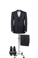 Load image into Gallery viewer, BUILD YOUR PACKAGE: Charcoal Slim Fit Suit (Package Includes 2 Pc Suit, Shirt, Necktie or Bow Tie, Matching Pocket Square, &amp; Shoes)
