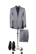 BUILD YOUR PACKAGE: Light Grey Slim Fit Suit (Package Includes 2 Pc Suit, Shirt, Necktie or Bow Tie, Matching Pocket Square, & Shoes)
