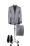 BUILD YOUR PACKAGE P-G: Light Grey Slim Fit Suit (Package Includes 2 Pc Suit, Shirt, Necktie or Bow Tie, Matching Pocket Square)