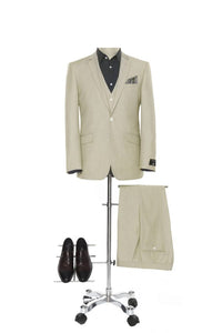 BUILD YOUR PACKAGE: Light Tan Slim Fit Suit (Package Includes 2 Pc Suit, Shirt, Necktie or Bow Tie, Matching Pocket Square, & Shoes)