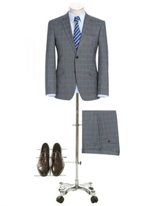 Medium Grey and French Blue Check Slim Fit Suit