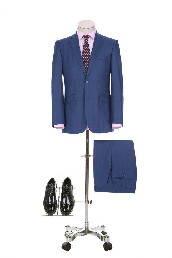 French Blue Check Slim Fit Suit