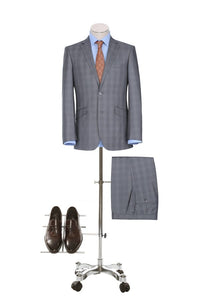 Silver Check Pattern Slim Fit 2 Pc Suit