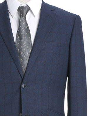 Blue Check Pattern Slim Fit 2 Pc Suit