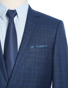 Blue Check Pattern Slim Fit 2 Pc Suit