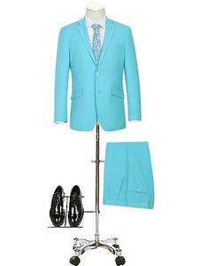 PREMIUM BUILD YOUR PACKAGE: New Aqua Stretch Trim Fit Suit (Package Includes 2 Pc Suit, Shirt, Necktie or Bow Tie, Matching Pocket Square)