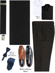 BUILD YOUR PACKAGE MIX & MATCH: Black Suspender Look (Package Includes Suspender, Pant, Shirt, Necktie or Bow Tie & Shoes)