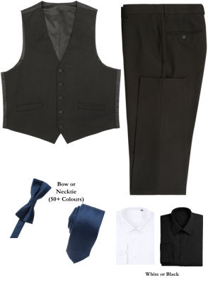 BUILD YOUR PACKAGE MIX & MATCH: Black Vested Look (Package Includes Vest, Pant, Shirt, and Necktie or Bow Tie)