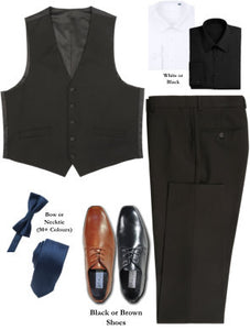 BUILD YOUR PACKAGE MIX & MATCH: Black Vested Look (Package Includes Vest, Pant, Shirt, Necktie or Bow Tie & Shoes)