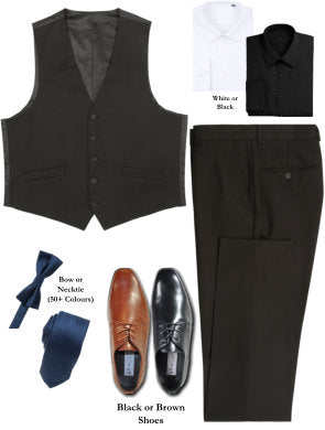 BUILD YOUR PACKAGE MIX & MATCH: Black Vested Look (Package Includes Vest, Pant, Shirt, Necktie or Bow Tie & Shoes)