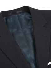 Load image into Gallery viewer, PREMIUM BUILD YOUR PACKAGE: Black Stretch Trim Fit Suit (Package Includes 2 Pc Suit, Shirt, Necktie or Bow Tie, Matching Pocket Square)
