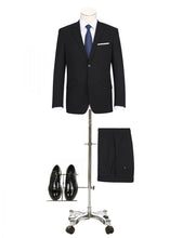 Load image into Gallery viewer, PREMIUM BUILD YOUR PACKAGE: Black Stretch Trim Fit Suit (Package Includes 2 Pc Suit, Shirt, Necktie or Bow Tie, Matching Pocket Square)
