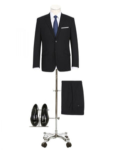 PREMIUM BUILD YOUR PACKAGE: Black Stretch Trim Fit Suit (Package Includes 2 Pc Suit, Shirt, Necktie or Bow Tie, Matching Pocket Square)