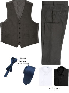 BUILD YOUR PACKAGE MIX & MATCH: Charcoal Vested Look (Package Includes Vest, Pant, Shirt, and Necktie or Bow Tie)