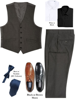 BUILD YOUR PACKAGE MIX & MATCH: Charcoal Vested Look (Package Includes Vest, Pant, Shirt, Necktie or Bow Tie & Shoes)