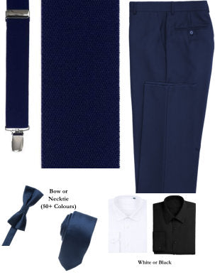 New Navy Suspender Look Package: BUILD YOUR PACKAGE MIX & MATCH: (Package Includes Suspender, Pant, Shirt, and Necktie or Bow Tie)