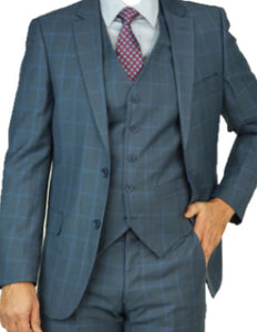 Blue Grey Windowpane Suit