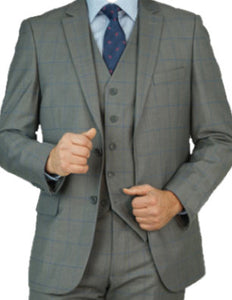 Grey Blue Windowpane Suit