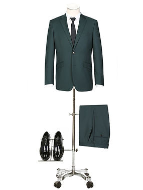 PREMIUM BUILD YOUR PACKAGE: New Green Stretch Trim Fit Suit (Package Includes 2 Pc Suit, Shirt, Necktie or Bow Tie, Matching Pocket Square)