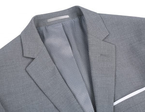 PREMIUM BUILD YOUR PACKAGE: Grey Stretch Trim Fit Suit (Package Includes 2 Pc Suit, Shirt, Necktie or Bow Tie, Matching Pocket Square)