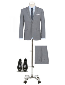PREMIUM BUILD YOUR PACKAGE: Grey Stretch Trim Fit Suit (Package Includes 2 Pc Suit, Shirt, Necktie or Bow Tie, Matching Pocket Square)
