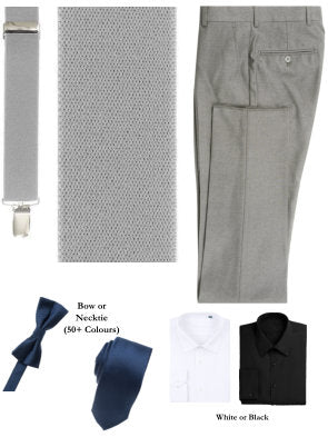 BUILD YOUR PACKAGE MIX & MATCH: Light Grey Suspender Look (Package Includes Suspender, Pant, Shirt, and Necktie or Bow Tie)