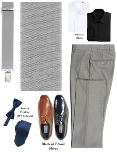 BUILD YOUR PACKAGE MIX & MATCH: Light Grey Suspender Look (Package Includes Suspender, Pant, Shirt, Necktie or Bow Tie & Shoes)