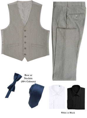 BUILD YOUR PACKAGE MIX & MATCH: Light Grey Vested Look (Package Includes Vest, Pant, Shirt and Necktie or Bow Tie)