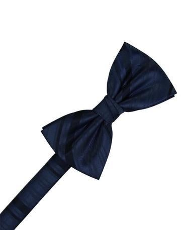 Midnight Blue Striped Satin Bow Tie