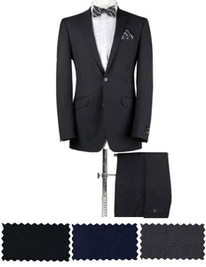BUILD YOUR PACKAGE P-G: Black, Grey or Blue Suit (Package Includes 2 Pc Suit, Shirt, Necktie or Bow Tie)