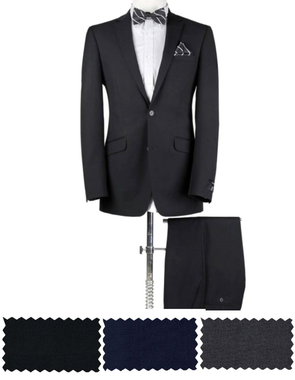 BUILD YOUR PACKAGE P-G: Black, Grey or Blue Suit (Package Includes 2 Pc Suit, Shirt, Necktie or Bow Tie)