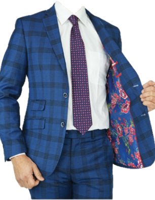 French Blue / Black Plaid Suit