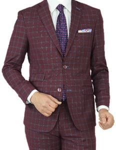 Burgundy Blue Plaid Tailored Fit Suit