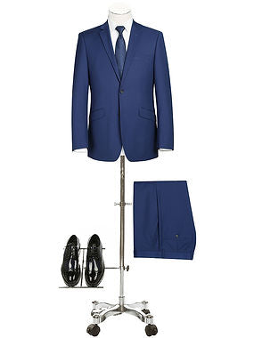 PREMIUM BUILD YOUR PACKAGE: New Royal Slate Blue Stretch Trim Fit Suit (Package Includes 2 Pc Suit, Shirt, Necktie or Bow Tie, Matching Pocket Square)