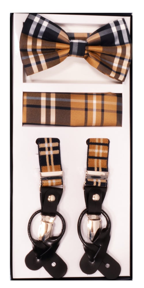 Suspender Set Plaid Brown